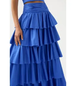 Aje Imagination Frill Sleeve Top Size AU 14 and Eleni Tiered Maxi Skirt Blue Size AU 12  for rent on The Volte - image 4