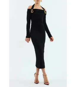 Rebecca Vallance Domenica Halter Midi Dress Black Size AU 8  for rent on The Volte - image 1