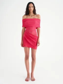 Benni Nico Off Shoulder Mini Dress Watermelon Size AU 8  for rent on The Volte - image 1