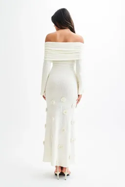 Meshki Kiki Off Shoulder Knit Rose Maxi Dress Ivory Size L / AU 12 for rent on The Volte - image 3