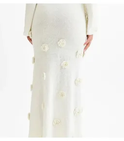 Meshki Kiki Off Shoulder Knit Rose Maxi Dress Ivory Size L / AU 12 for rent on The Volte - image 5