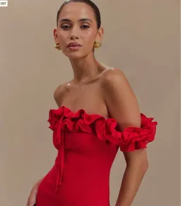Nova - Ruffle Off Shoulder Maxi Dress - Ruby for rent on The Volte - image 3