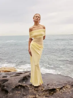 Benni Nico Off Shoulder Maxi Dress in Butter Size AU 8 for rent on The Volte - image 4