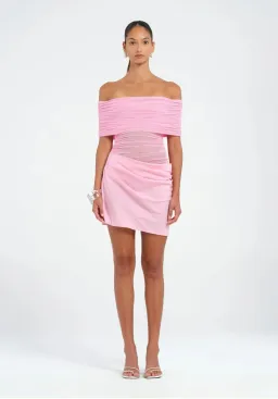 Benni Nico Off Shoulder Mini Dress  in Bubblegum Size 8 for rent on The Volte - image 1