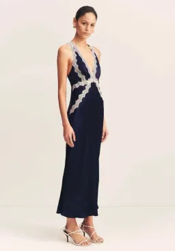 Shona Joy Camille Lace Cross Back Midi Dress Navy Size 8 for rent on The Volte - image 3