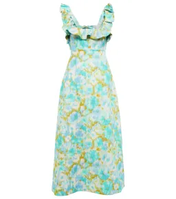 Zimmermann High Tide Frilled Midi Dress Aqua Ikat Floral Size 4 / AU 16 for rent on The Volte - image 3