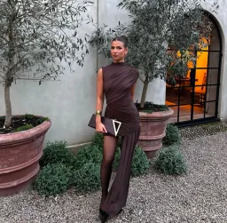 De La Vali Ravenna Draped Jersey Mini Dress Brown Size 8 for rent on The Volte - image 3