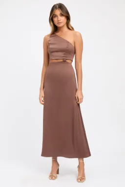 Kookai Milan Tie Midi Dress Brown Size 12 for rent on The Volte - image 1
