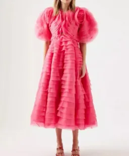 Aje Amour Ruffle Midi Dress Pink Size 4 for rent on The Volte - image 3