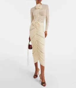 Magda Butrym Floral-Appliqué Ruched Midi Top and Skirt Set Cream Size 6 for rent on The Volte - image 1