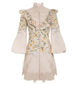 Zimmermann Coaster Battenburg Mini Dress in Blush Garden Floral Size 0/AU 8 for rent on The Volte - image 4
