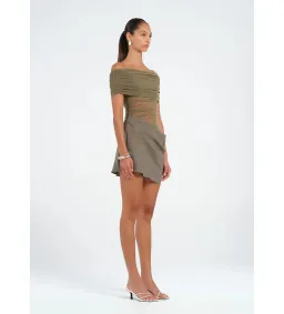 Benni Nico Off Shoulder Mini Dress in Khaki Size AU 10 for rent on The Volte - image 2