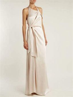 Jonathan Simkhai Silk Satin Halterneck Gown Cream Size 6 for rent on The Volte - image 1