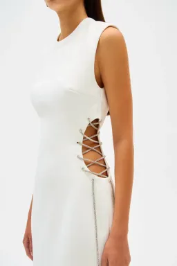 MISHA Kendy Bonded Crepe Cutout Mini Dress Ivory Size 6/XS for rent on The Volte - image 3
