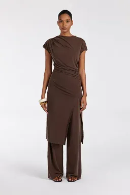 Dissh Rio Bitter Choc Draped Tunic Top & Wide Leg Modal Pant Set Brown Size 8 for rent on The Volte - image 2