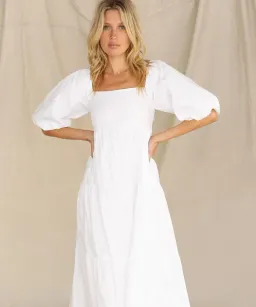 Faithfull The Brand Kiona Midi Tiered Dress White Size 8 for rent on The Volte - image 1