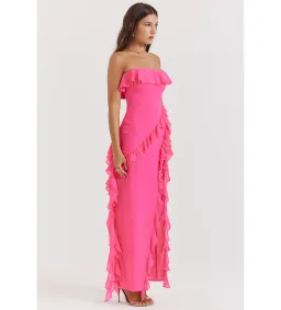 House of CB Sarina Ruffle Maxi Dress Fuchsia Size XS / AU 6 for rent on The Volte - image 2