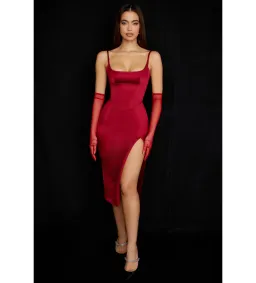 House Of Cb Casimira Wine Satin Corset Midi Dress Red Size 8 for rent on The Volte - image 2