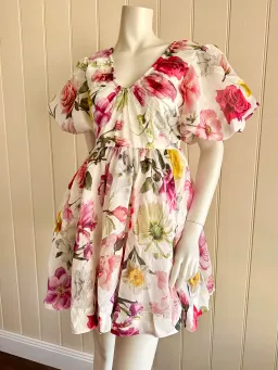 Aje fleur mini dress size 8 floral short puff sleeve for rent on The Volte - image 2