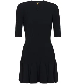 Balmain Round Neck Pleated Ribbed-Knit Skater Mini Dress Black Size AU 10 for rent on The Volte - image 5