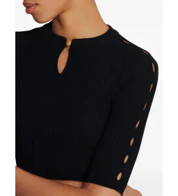 Balmain Round Neck Pleated Ribbed-Knit Skater Mini Dress Black Size AU 10 for rent on The Volte - image 4