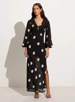 Faithfull The Brand Santos Maxi Dress Veia Polka Dot Chocolate Size AU 8 for rent on The Volte - image 1