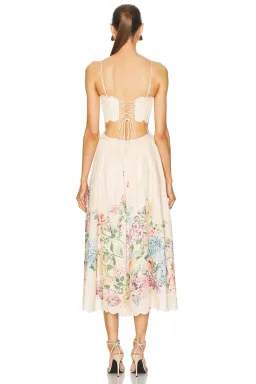 Zimmermann The Halliday Scallop Midi Dress in Cream Watercolour Floral Size 2 / AU 12 for rent on The Volte - image 8