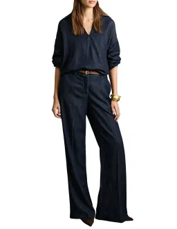 Reiss Reed Deep V Woven Top in Indigo Size UK 12 / AU 12 for rent on The Volte - image 1