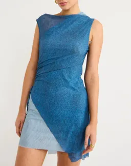 Bec and Bridge Hayden Asym Mini Dress in Spliced Denim Size 8 for rent on The Volte - image 2
