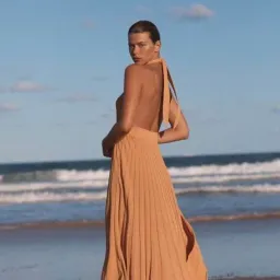 Scanlan Theodore Orange Crepe Knit Pleated Dress Size 10 for rent on The Volte - image 3