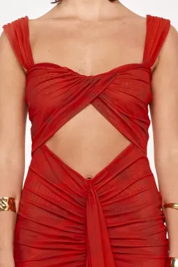 She is OLLÁ Imogen Maxi in Cherry Red Size 6 for rent on The Volte - image 6