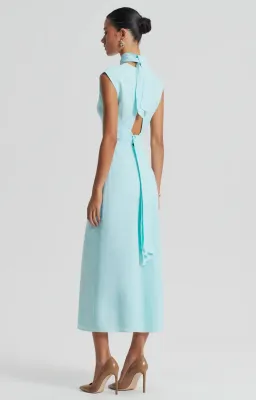 Scanlan Theodore Italian Linen Turban Twist Dress in Turquoise Size 8 for rent on The Volte - image 3