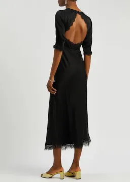 Rixo Annina Satin Midi Dress Black Size AU 12 for rent on The Volte - image 2