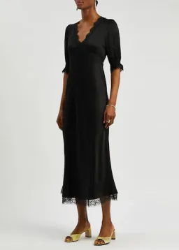 Rixo Annina Satin Midi Dress Black Size AU 12 for rent on The Volte - image 3