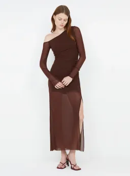 Bec & Bridge Fae Asym Long Sleeve Dress Cocoa Brown Size 12 for rent on The Volte - image 1