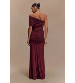 Meshki Dallas One Shoulder Mesh Maxi Dress Burgundy Size AU 8 for rent on The Volte - image 4