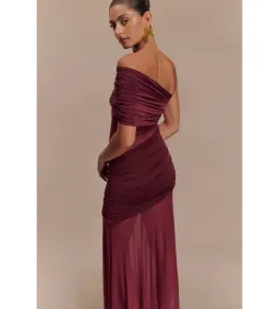Meshki Dallas One Shoulder Mesh Maxi Dress Burgundy Size AU 8 for rent on The Volte - image 3