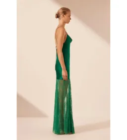 Shona Joy Elle Silk Lace Cowl Maxi Dress Emerald Green Size AU 10 for rent on The Volte - image 2