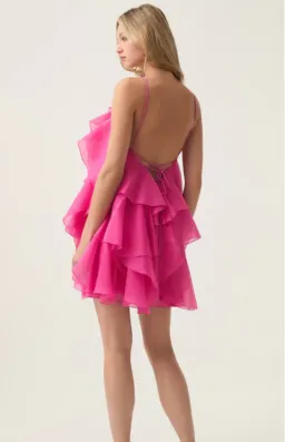 Aje Pandorea Layered Mini Dress in Fuschia Rose Size 10 for rent on The Volte - image 3