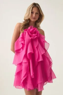 Aje Pandorea Layered Mini Dress in Fuschia Rose Size 10 for rent on The Volte - image 1