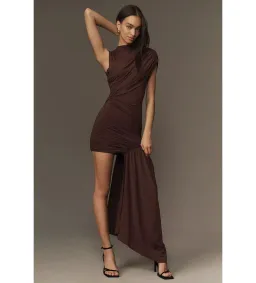 De La Vali Ravenna Mini Dress Chocolate Brown Jersey Size 8 for rent on The Volte - image 1