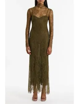 Carla Zampatti Juniper Chantilly Lace Sleeved Gown Olive Size 14 for rent on The Volte - image 1