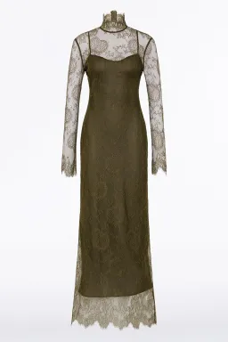 Carla Zampatti Juniper Chantilly Lace Sleeved Gown Olive Size 14 for rent on The Volte - image 5
