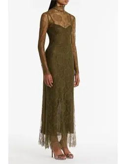 Carla Zampatti Juniper Chantilly Lace Sleeved Gown Olive Size 14 for rent on The Volte - image 4