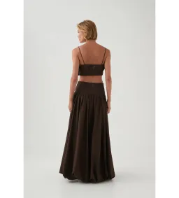 Aje Havana Ruched Top & Bubble Midi Skirt Set in Chocolate Size 6 for rent on The Volte - image 3