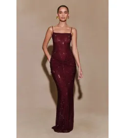 Meshki Roisin Diamante Satin Maxi Dress Mahogany AU 4  for rent on The Volte - image 1