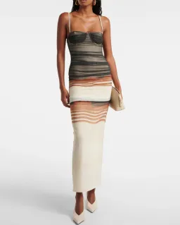 SIR The Label Breeze Striped Ruched Mesh Midi Dress Multi Size 0 / AU 6 for rent on The Volte - image 1