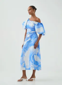 Aje Cadence Ruched Midi Dress Blue Size 12  for rent on The Volte - image 3