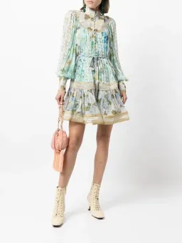 Zimmermann Rhythm Trimmed Billow Mini Dress in Aqua Mixed Print Size AU 8 for rent on The Volte - image 2