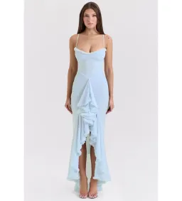 House of CB Gabbi Mesh Ruffled Front Gown Ice Blue Size XS / AU 6 for rent on The Volte - image 1